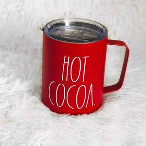 RAE DUNN HOT COCOA Red insulated travel mug with lid 12oz Hot Cold Coffee mug